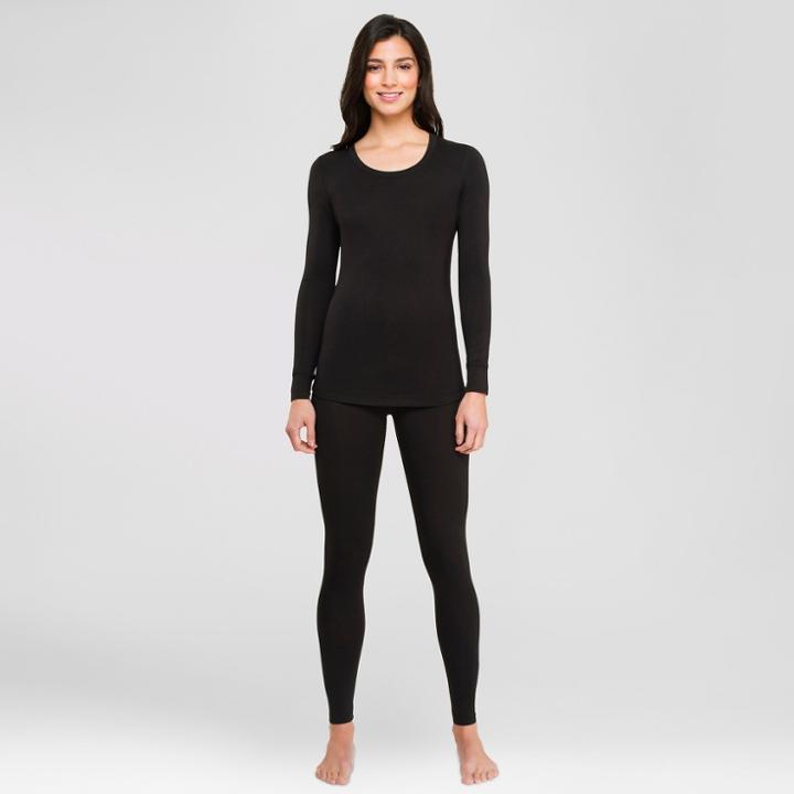Warm Essentials By Cuddl Duds Women's Smooth Stretch Thermal Scoop Neck Top - Black