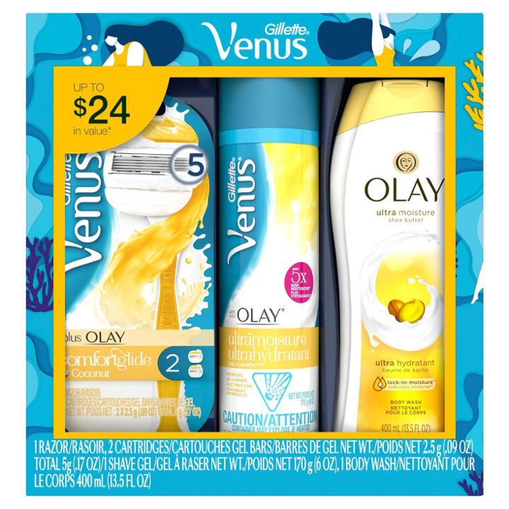 Venus Comfortglide + Olay Women's Holiday Gift Set - Includes Razor, 2 Cartridges & 13.5 Fl Oz Body Wash