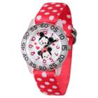 Girls' Disney Tsum Tsum Mickey Mouse And Minne Mouse Clear Plastic Time Teacher Watch - Red