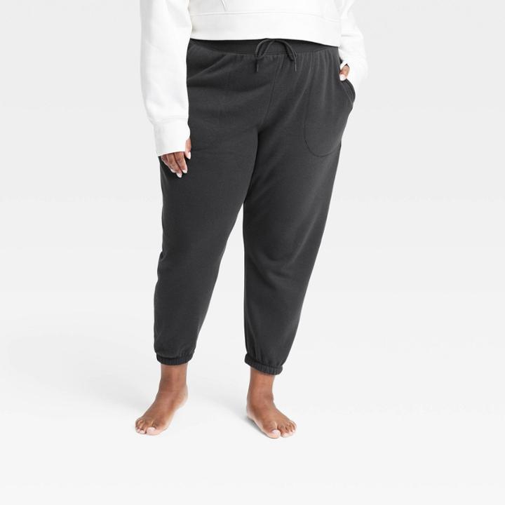 Women's Plus Size Mid-rise Cotton Fleece Joggers - All In Motion Black
