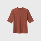 Women's Elbow Sleeve High Neck Rib T-shirt - A New Day Dark Pink