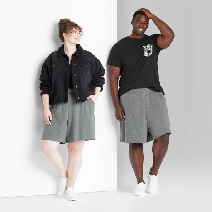Plus Size High-rise Fleece Bermuda Shorts - Wild Fable Heather Gray