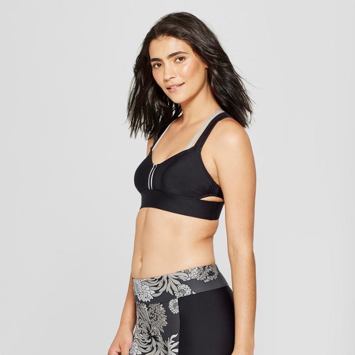 Women's Lurex Sport Elastic Midkini Bikini Top - Joylab Black