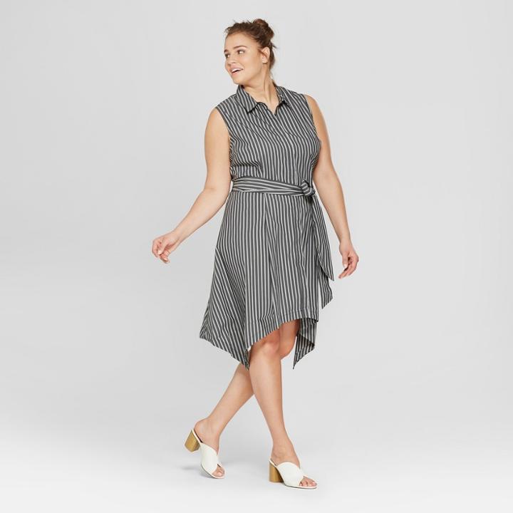 Women's Plus Size Striped Sleeveless Asymmetric Hem Shirt Dress - Who What Wear Black/white 3x, Black/white