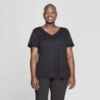 Women's Plus Size Pocket Short Sleeve Rolled Cuff V-neck T-shirt - Ava & Viv Black X