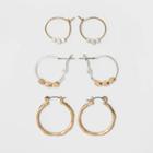 Worn Gold And Worn Silver Hoop Earring Set 3pc - Universal Thread Gold