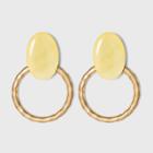 Shell And Hammered Metal Open Circle Drop Earrings - A New Day Yellow