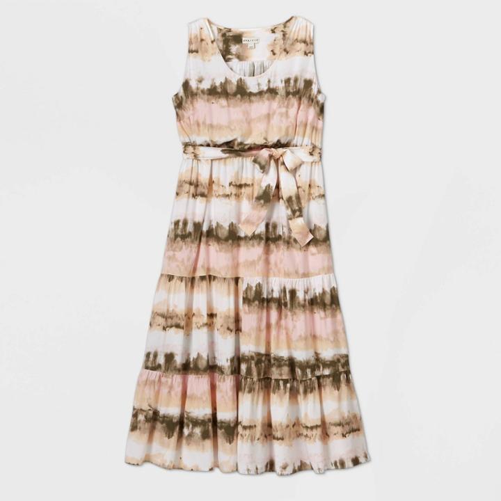 Women's Plus Size Sleeveless Tie-dye Tiered Maxi Dress - Ava & Viv Pink 1x, Women's, Size: 1xl,