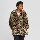 Women's Plus Size Leopard Print Faux Fur Coat - Ava & Viv Black/tan X, Brown