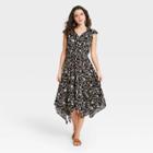 Women's Floral Print Flutter Short Sleeve Smocked Waist Dress - Knox Rose Black