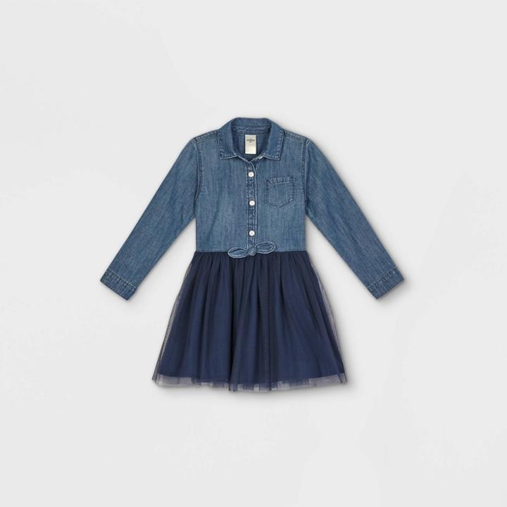 Oshkosh B'gosh Toddler Girls' Chambray Tulle Long Sleeve Dress - Blue