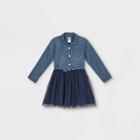 Oshkosh B'gosh Toddler Girls' Chambray Tulle Long Sleeve Dress - Blue