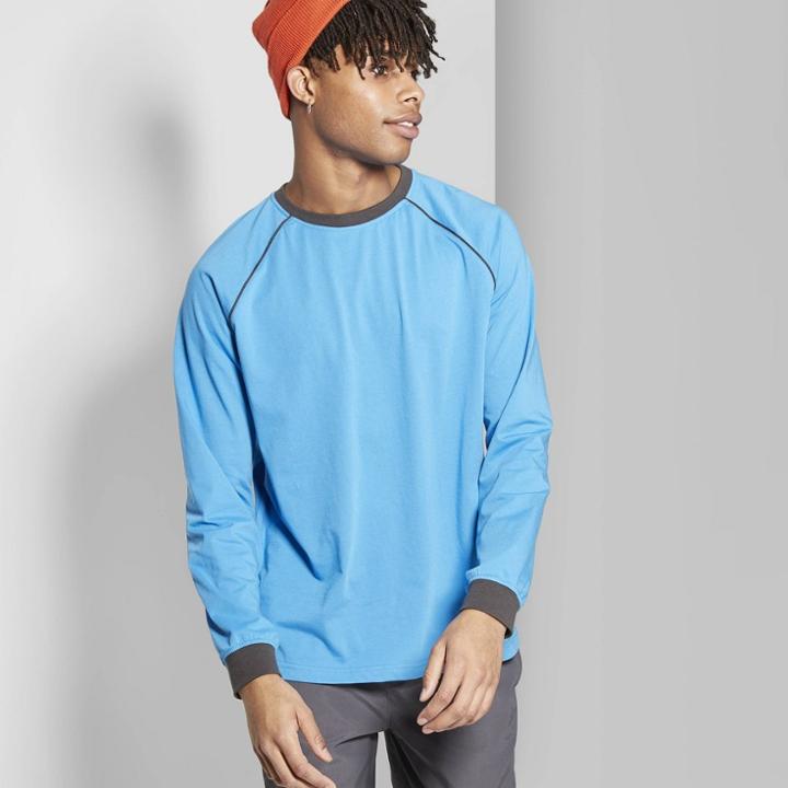 Men's Casual Fit Long Sleeve Raglan T-shirt - Original Use Brilliant Blue
