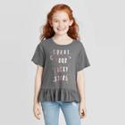 Petitegirls' Short Sleeve Count Your Stars Peplum T-shirt - Art Class Gray M, Girl's,