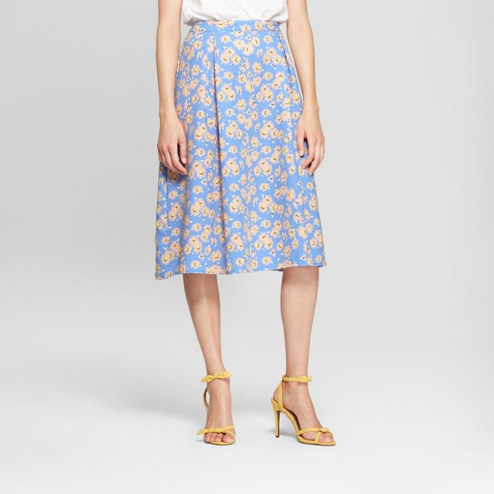 Women's Floral Print Birdcage Midi Skirt - Who What Wear Blue