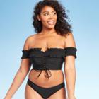 Women's Off The Shoulder Smocked Lace-up Bikini Top - Xhilaration Black S, Women's,