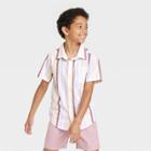 Boys' Rainbow Vertical Striped Short Sleeve Button-down Woven Shirt - Cat & Jack White/pink