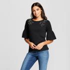 Women's Bell Sleeve Pearl Embellished Blouse - Alison Andrews Black