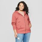 Women's Plus Size Long Sleeve Crew Neck Zip-up Hoodie Sweatshirt - Universal Thread Rose (pink)
