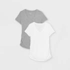 Maternity Short Sleeve V-neck Side Shirred 2pk Bundle T-shirt - Isabel Maternity By Ingrid & Isabel White/gray
