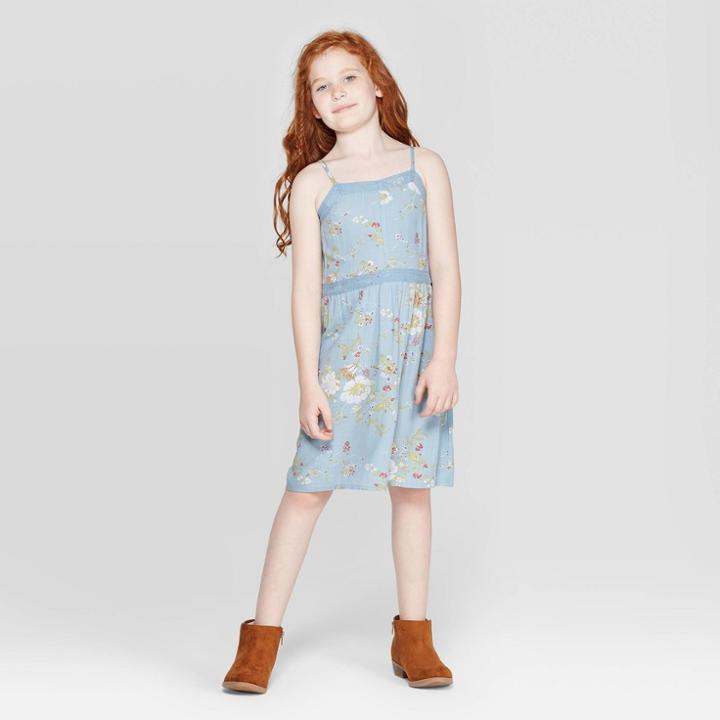 Girls' Lace Trim Tank Dress - Art Class Blue