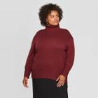 Women's Plus Size Long Sleeve Turtleneck Tunic Sweater - A New Day Burgundy Heather X, Women's, Red Grey