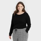 Women's Plus Size Long Sleeve Ribbed T-shirt - A New Day Black