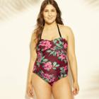 Maternity Floral Print Sleeveless Tropical Bandeau One Piece Swimsuit - Isabel Maternity By Ingrid & Isabel Burgundy M, Girl's,