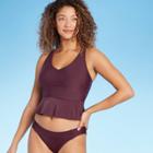 Women's Peplum Scoop Neck Cropped Tankini Top - Kona Sol Burgundy