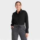 Women's Long Sleeve Satin Shirt - A New Day Black