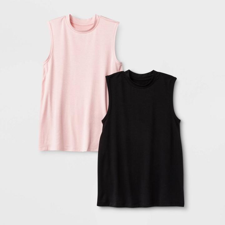 Girls' 2pk High Neck Tank Top - Art Class Black/pink