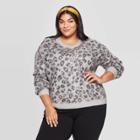 Women's Plus Size Leopard Print Long Sleeve Crewneck Pullover Sweater - Ava & Viv Light Gray X, Women's
