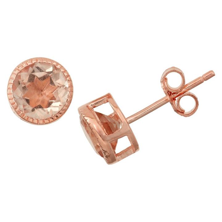 1 2/3 Tcw Tiara Rose Gold Over Silver 6mm Bezel-set Morganite Quartz Stud Earrings, Women's