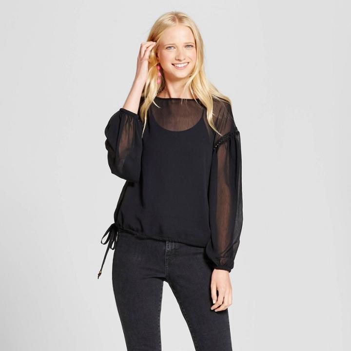 Women's Long Sleeve Chiffon Top - Mossimo Supply Co. Black
