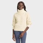 Women's Mock Turtleneck Cable Knit Pullover Sweater - A New Day Yellow