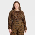 Women's Plus Size Printed Balloon Long Sleeve High Cuff Blouse - Who What Wear Brown