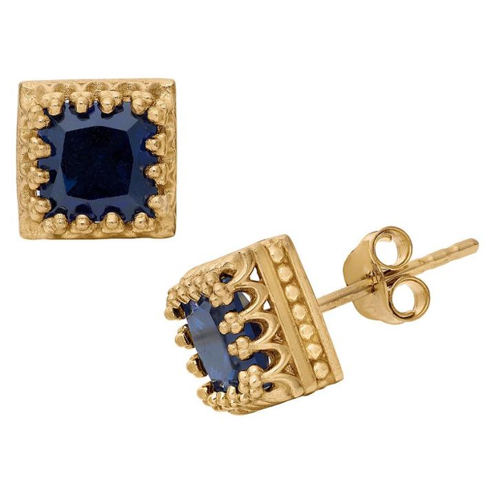 2 4/7 Tcw Tiara Sterling Silver Princess-cut Sapphire Crown Earrings, Sapphire/silver
