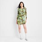 Women's Floral Print Long Sleeve Ruched Bodycon Mini Dress - Future Collective With Gabriella Karefa-johnson Green Xxs