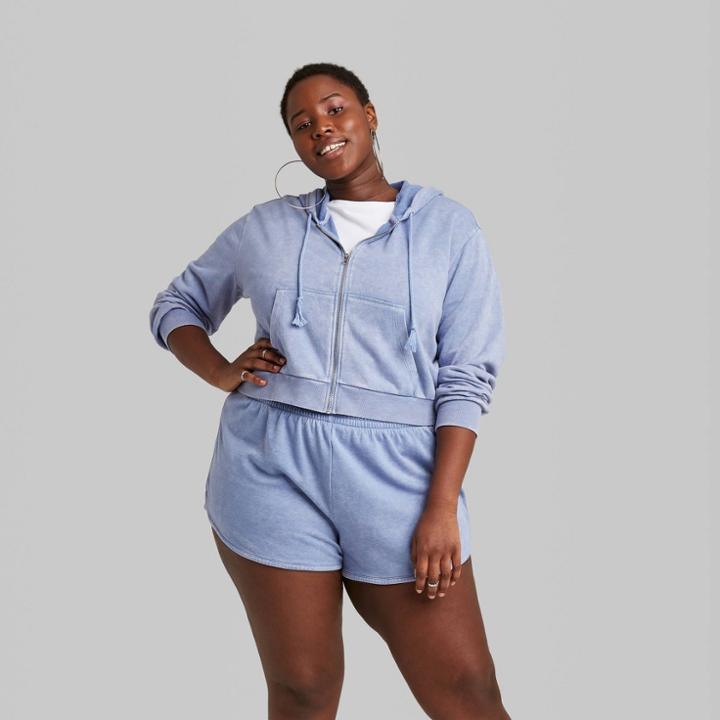 Women's Plus Size Zip Front Hoodie -wild Fable Blue