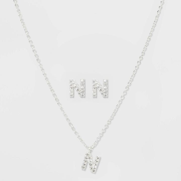 Initial N Crystal Jewelry Set - A New Day Silver, Women's