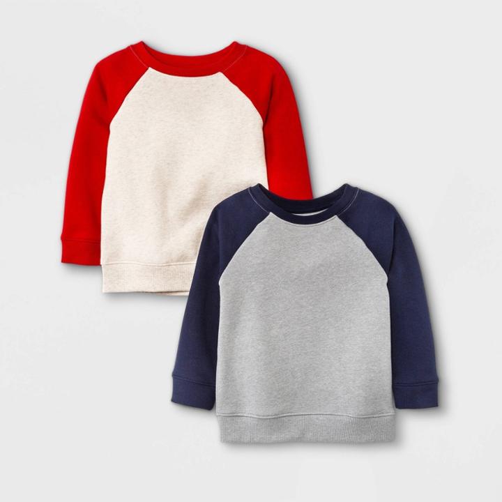 Toddler Boys' 2pk Fleece Crew Neck Pullover Sweatshirt - Cat & Jack Navy/cream