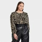 Women's Plus Size Bishop Long Sleeve Blouse - Who What Wear Black Woodgrain