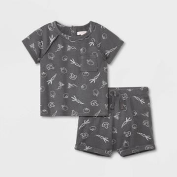 Grayson Collective Baby Veggies Thermal Top & Shorts Set - Gray Newborn