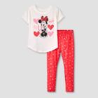 Toddler Girls' Minnie Mouse Valentine's Day Top And Bottom Set - Ivory