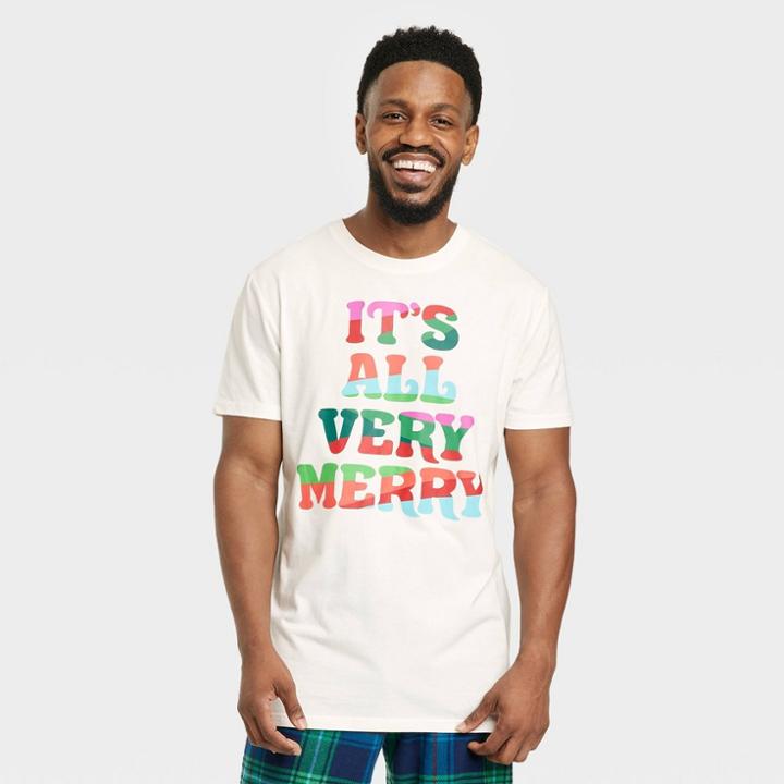 Men's Tall Holiday Very Merry Matching Family Pajama T-shirt - Wondershop Cream