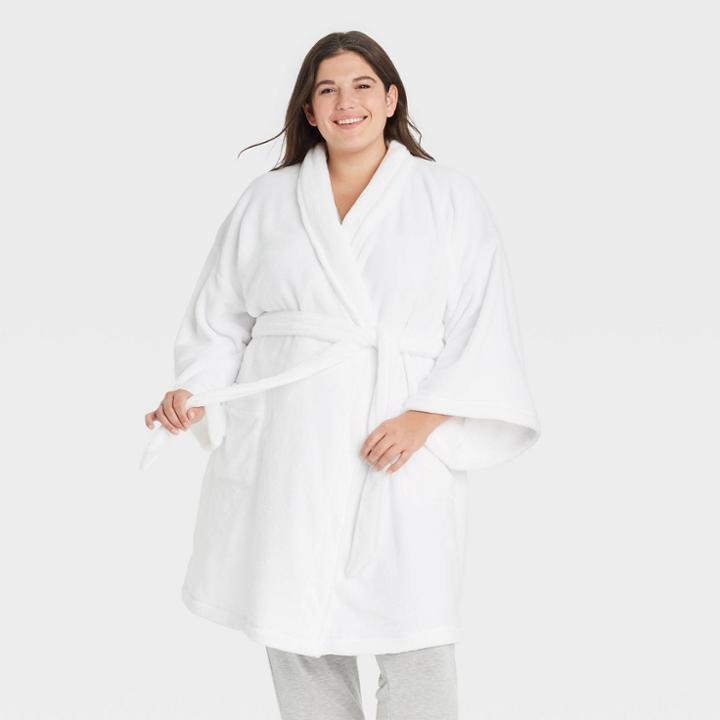 Women's Plus Size Cozy Robe - Stars Above White