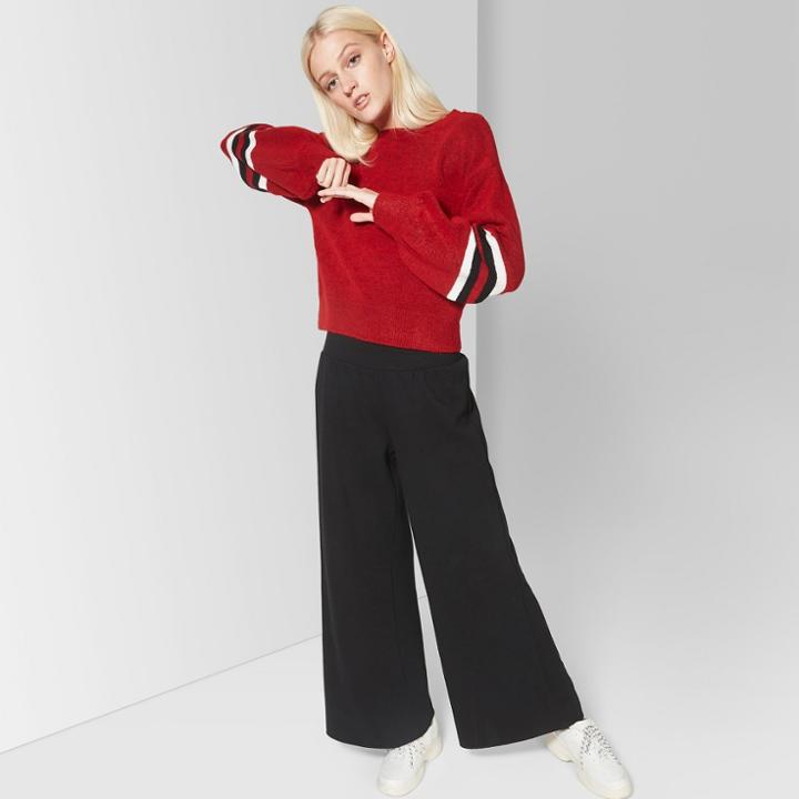 Women's Striped Long Sleeve Crew-neck Sweater - Wild Fable Red