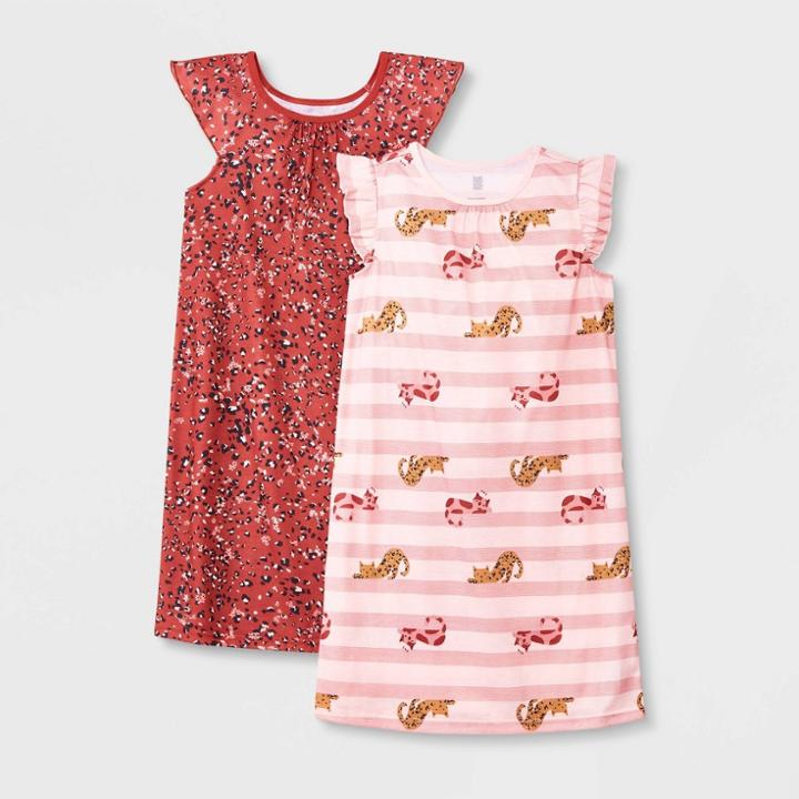 Girls' 2pk Cat/animal Print Nightgown - Just One You Made By Carter's