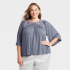 Women's Plus Size Flutter Elbow Sleeve Embroidered Top - Knox Rose Gray