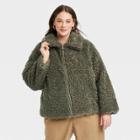 Women's Plus Size Faux Fur Bomber Jacket - A New Day Olive Green